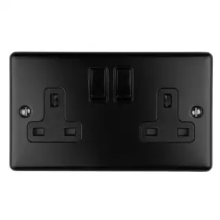 EN2SOMBB - Eurolite 2 Gang 13Amp DP Switched Socket Matt Black with Black Trim (Enhance Range)