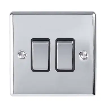 Click Here To Enlarge This Photo Of EN2SWPCB - Eurolite 2 Gang 10Amp 2Way Switch Polished Chrome with Black Trim (Enhance Range)