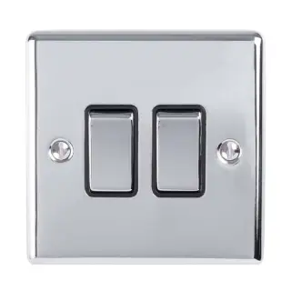 EN2SWPCB - Eurolite 2 Gang 10Amp 2Way Switch Polished Chrome with Black Trim (Enhance Range)