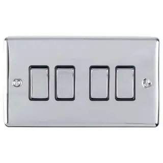 EN4SWPCB - Eurolite 4 Gang 10Amp 2Way Switch Polished Chrome with Black Trim (Enhance Range)