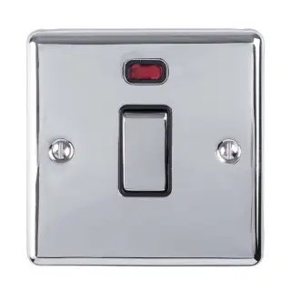 EN20ASWNPCB - Eurolite 1 Gang 20Amp DP Switch with Neon Indicator Polished Chrome with Black Trim (Enhance Range)