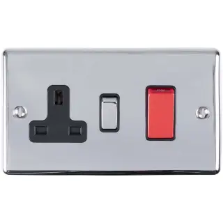 EN45ASWASPCB - Eurolite 45Amp DP Cooker Switch with 13Amp Socket Polished Chrome with Black Trim (Enhance Range)