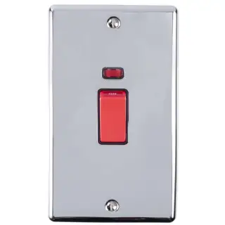 EN45ASWNPCB - Eurolite 45Amp DP Cooker Switch with Neon Indicator (Vertical) Polished Chrome with Black Trim (Enhance Range)