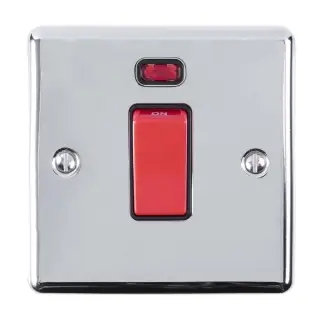 EN45ASWNSPCB - Eurolite 1 Gang 45Amp DP Switch with Neon Indicator Polished Chrome with Black Trim (Enhance Range)