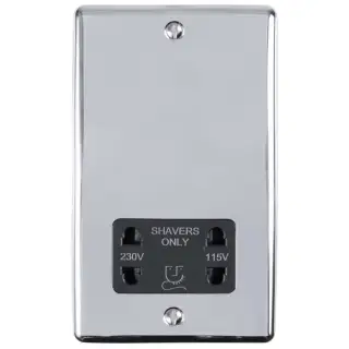 ENSHSPCB - Eurolite 2 Gang Shaver Socket 230/115V Polished Chrome with Black Trim (Enhance Range)