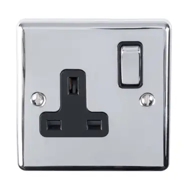 Click Here To Enlarge This Photo Of EN1SOPCB - Eurolite 1 Gang 13Amp DP Switched Socket Polished Chrome with Black Trim (Enhance Range)