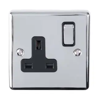 EN1SOPCB - Eurolite 1 Gang 13Amp DP Switched Socket Polished Chrome with Black Trim (Enhance Range)