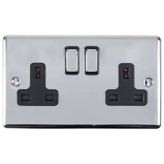EN2SOPCB - Eurolite 2 Gang 13Amp DP Switched Socket Polished Chrome with Black Trim (Enhance Range)
