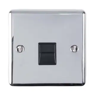 EN1SLPCB - Eurolite 1 Gang Slave Telephone Socket Polished Chrome with Black Trim (Enhance Range)