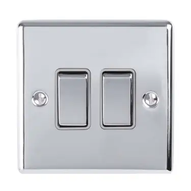 Click Here To Enlarge This Photo Of EN2SWPCG - Eurolite 2 Gang 10Amp 2Way Switch Polished Chrome with Grey Trim (Enhance Range)
