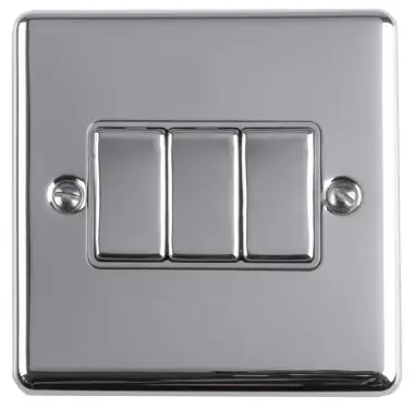 Click Here To Enlarge This Photo Of EN3SWPCG - Eurolite 3 Gang 10Amp 2Way Switch Polished Chrome with Grey Trim (Enhance Range)