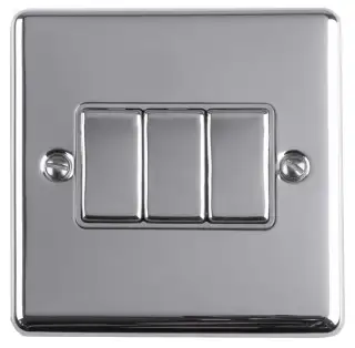 EN3SWPCG - Eurolite 3 Gang 10Amp 2Way Switch Polished Chrome with Grey Trim (Enhance Range)