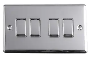 EN4SWPCG - Eurolite 4 Gang 10Amp 2Way Switch Polished Chrome with Grey Trim (Enhance Range)