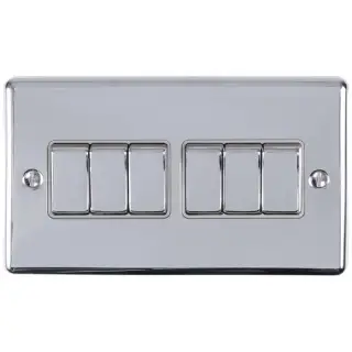 EN6SWPCG - Eurolite 6 Gang 10Amp 2Way Switch Polished Chrome with Grey Trim (Enhance Range)
