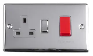 EN45ASWASPCG - Eurolite 45Amp DP Cooker Switch with 13Amp Socket Polished Chrome with Grey Trim (Enhance Range)