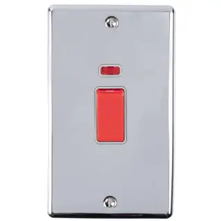 EN45ASWNPCG - Eurolite 2 Gang 45Amp DP Switch with Neon Indicator Polished Chrome with Grey Trim (Enhance Range)