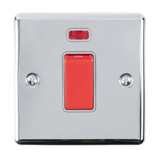 EN45ASWNSPCG - Eurolite 1 Gang 45Amp DP Switch with Neon Indicator Polished Chrome with Grey Trim (Enhance Range)
