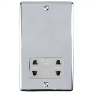 ENSHSPCG - Eurolite 2 Gang Shaver Socket 230/115V Polished Chrome with Grey Trim (Enhance Range)
