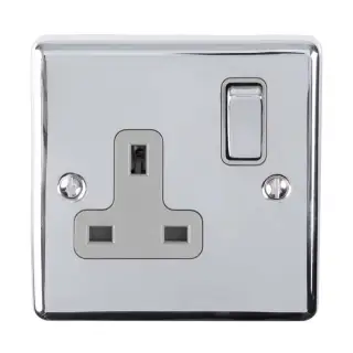 EN1SOPCG - Eurolite 1 Gang 13Amp DP Switched Socket Polished Chrome with Grey Trim (Enhance Range)