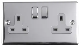 EN2SOPCG - Eurolite 2 Gang 13Amp DP Switched Socket Polished Chrome with Grey Trim (Enhance Range)