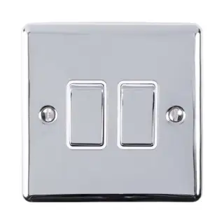 EN2SWPCW - Eurolite 2 Gang 10Amp 2Way Switch Polished Chrome with White Trim (Enhance Range)