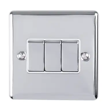 Click Here To Enlarge This Photo Of EN3SWPCW - Eurolite 3 Gang 10Amp 2Way Switch Polished Chrome with White Trim (Enhance Range)