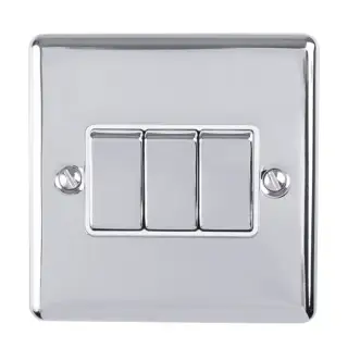EN3SWPCW - Eurolite 3 Gang 10Amp 2Way Switch Polished Chrome with White Trim (Enhance Range)
