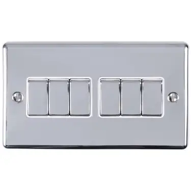 Click Here To Enlarge This Photo Of EN6SWPCW - Eurolite 6 Gang 10Amp 2Way Switch Polished Chrome with White Trim (Enhance Range)