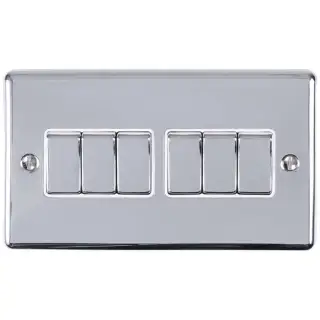 EN6SWPCW - Eurolite 6 Gang 10Amp 2Way Switch Polished Chrome with White Trim (Enhance Range)