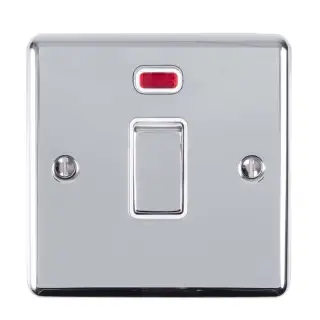 EN20ASWNPCW - Eurolite 1 Gang 20Amp DP Switch with Neon Indicator Polished Chrome with White Trim (Enhance Range)