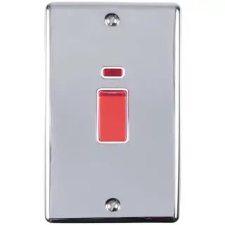 EN45ASWNPCW - Eurolite 45Amp DP Cooker Switch with Neon Indicator (Vertical) Polished Chrome with White Trim (Enhance Range)