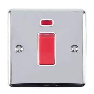 EN45ASWNSPCW - Eurolite 1 Gang 45Amp DP Switch with Neon Indicator Polished Chrome with White Trim (Enhance Range)