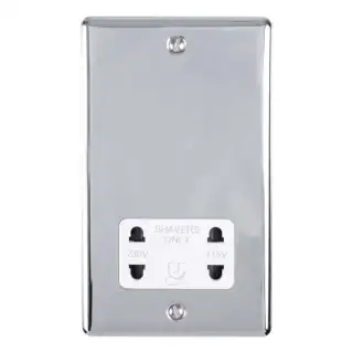 ENSHSPCW - Eurolite 2 Gang Shaver Socket 230/115V Polished Chrome with White Trim (Enhance Range)