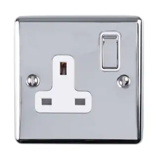 EN1SOPCW - Eurolite 1 Gang 13Amp DP Switched Socket Polished Chrome with White Trim (Enhance Range)