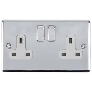 EN2SOPCW - Eurolite 2 Gang 13Amp DP Switched Socket Polished Chrome with White Trim (Enhance Range)