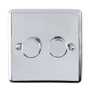 EN2DLEDPC - Eurolite 2 Gang 400W/LED 2Way Dimmer Switch Polished Chrome (Enhance Range)