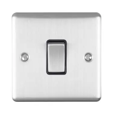 Click Here To Enlarge This Photo Of EN1SWSSB - Eurolite 1 Gang 10Amp 2Way Switch Satin Stainless Steel with Black Trim (Enhance Range)