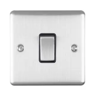 EN1SWSSB - Eurolite 1 Gang 10Amp 2Way Switch Satin Stainless Steel with Black Trim (Enhance Range)