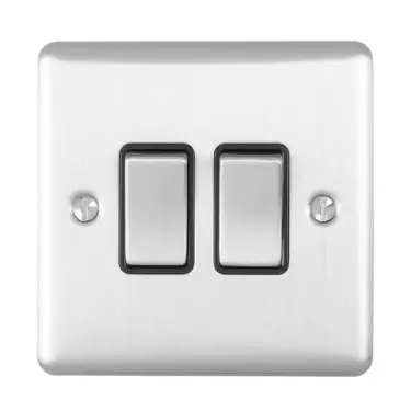 Click Here To Enlarge This Photo Of EN2SWSSB - Eurolite 2 Gang 10Amp 2Way Switch Satin Stainless Steel with Black Trim (Enhance Range)