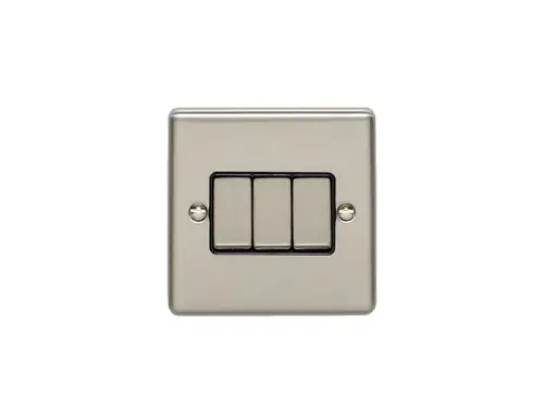 Click Here To Enlarge This Photo Of EN3SWSSB - Eurolite 3 Gang 10Amp 2Way Switch Satin Stainless Steel with Black Trim (Enhance Range)