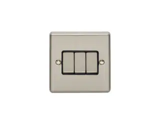 EN3SWSSB - Eurolite 3 Gang 10Amp 2Way Switch Satin Stainless Steel with Black Trim (Enhance Range)