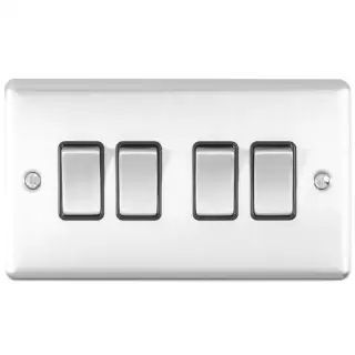 EN4SWSSB - Eurolite 4 Gang 10Amp 2Way Switch Satin Stainless Steel with Black Trim (Enhance Range)