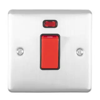 EN45ASWNSSSB - Eurolite 1 Gang 45Amp DP Switch with Neon Indicator Satin Stainless Steel with Black Trim (Enhance Range)