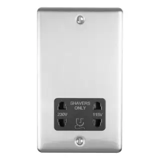 ENSHSSSB - Eurolite 2 Gang Shaver Socket 230/115V Satin Stainless Steel with Black Trim (Enhance Range)