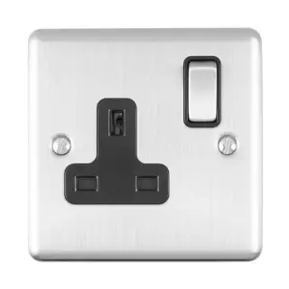 EN1SOSSB - Eurolite 1 Gang 13Amp DP Switched Socket Satin Stainless Steel with Black Trim (Enhance Range)