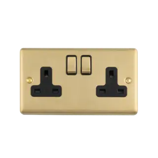 EN2SOSSB - Eurolite 2 Gang 13Amp DP Switched Socket Satin Stainless Steel with Black Trim (Enhance Range)