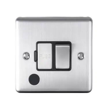 Click Here To Enlarge This Photo Of ENSWFFOSSB - Eurolite 13Amp DP Switched Fuse Spur with Flex Outlet Satin Stainless Steel with Black Trim (Enhance Range)