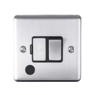 ENSWFFOSSB - Eurolite 13Amp DP Switched Fuse Spur with Flex Outlet Satin Stainless Steel with Black Trim (Enhance Range)