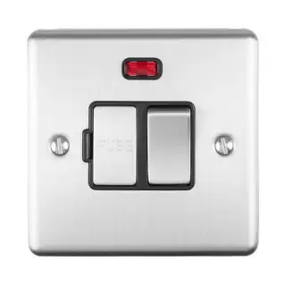 ENSWFNSSB - Eurolite 13Amp DP Switched Fuse Spur with Neon Indicator Satin Stainless Steel with Black Trim (Enhance Range)