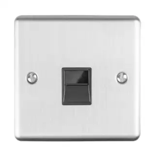 EN1SLSSB - Eurolite 1 Gang Slave Telephone Socket Satin Stainless Steel with Black Trim (Enhance Range)